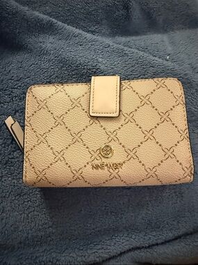 Nine West Tan Logo-Print Snap Wallet with Gold Accent